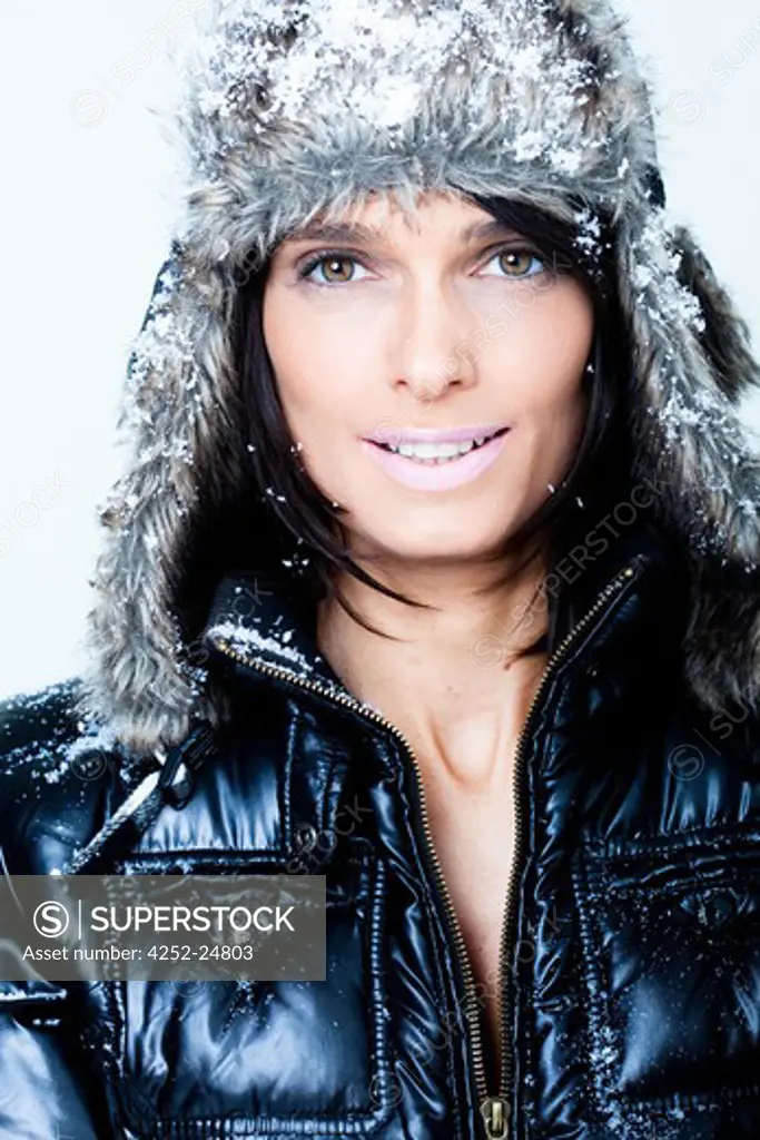 Woman fur hat portrait