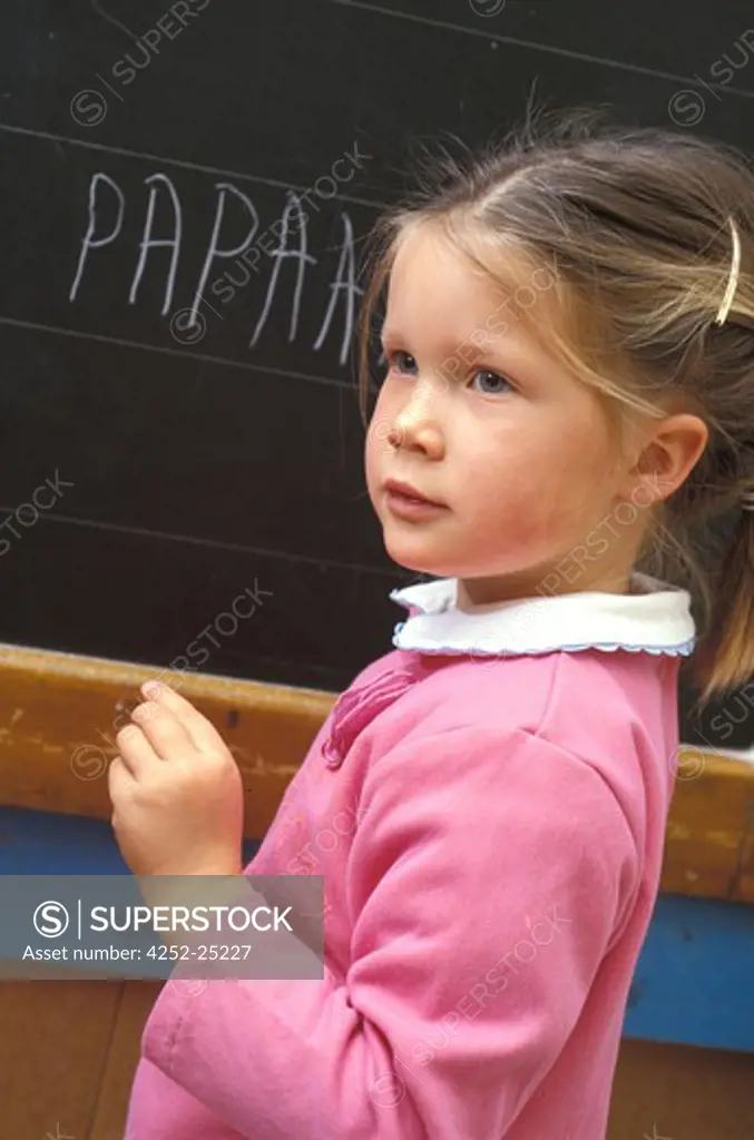 children inside girl school writing expression blackboard chalk class