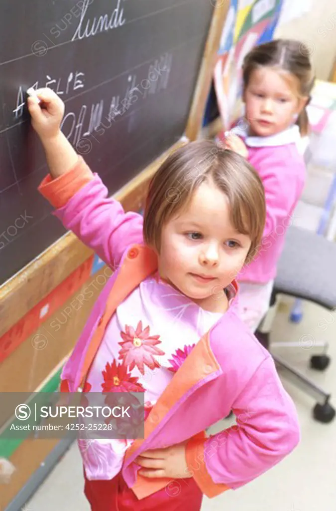 children inside girl school writing expression blackboard class thinking