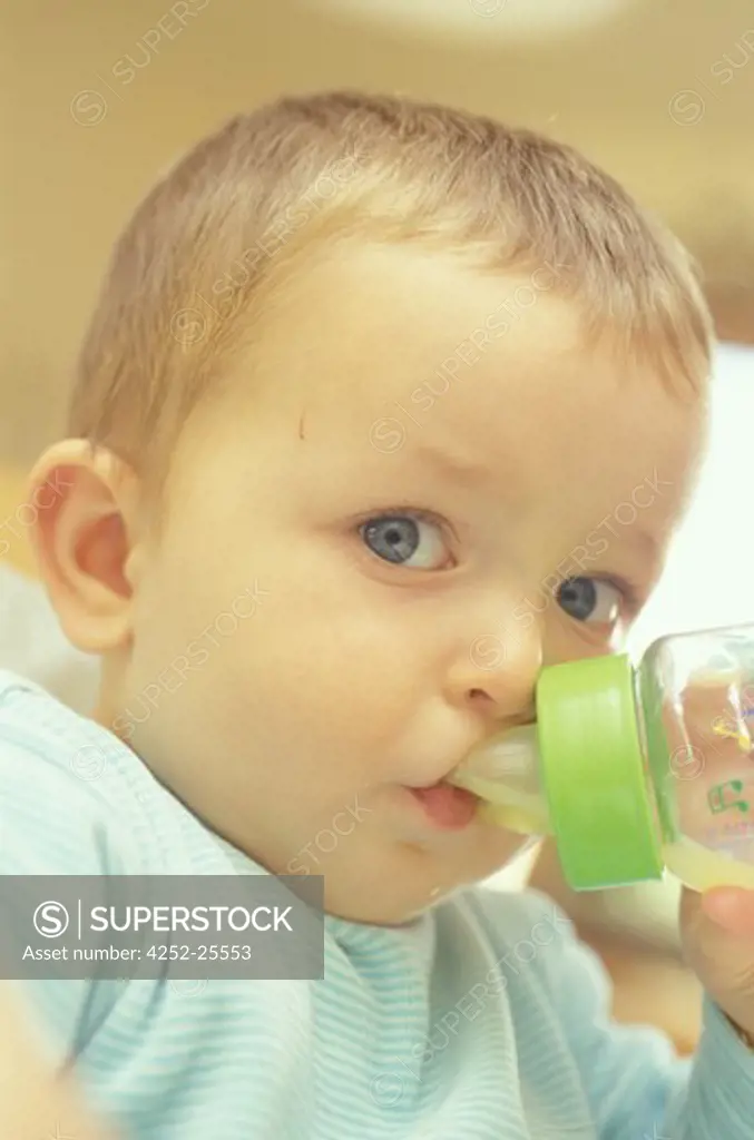 Baby and feed bottle