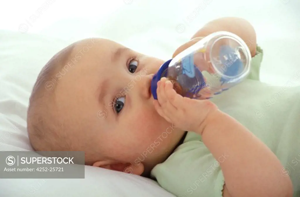 Baby and feeding-bottle