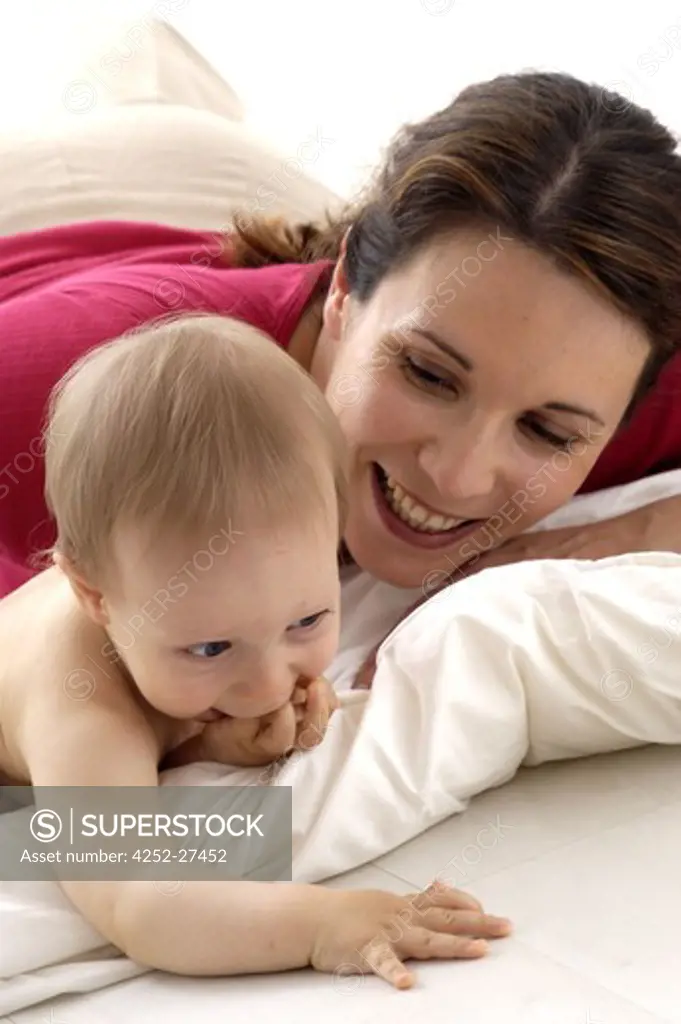 Woman and baby laugh