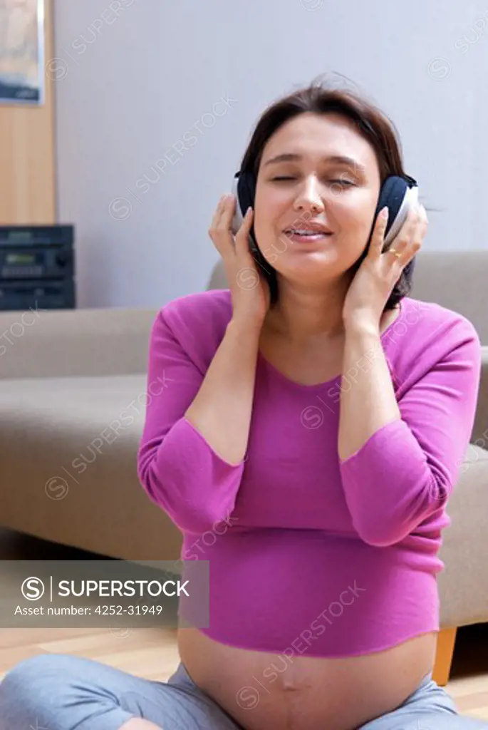 Woman music headphones