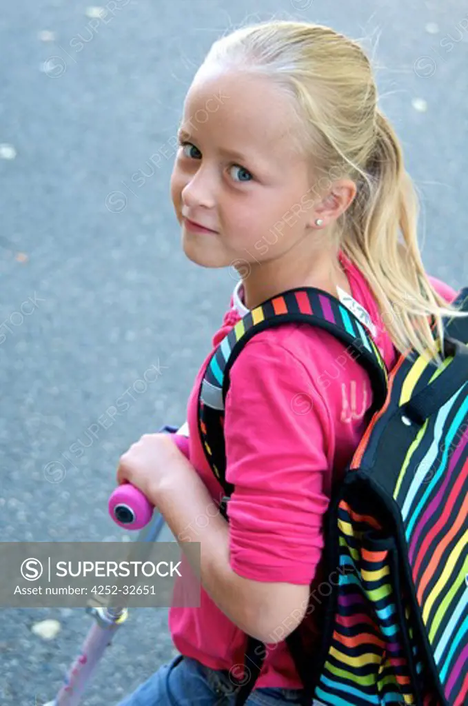 Little girl school push scooter