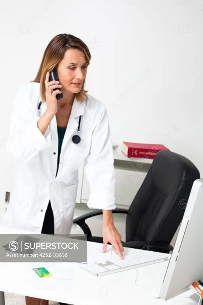 Woman physician phone