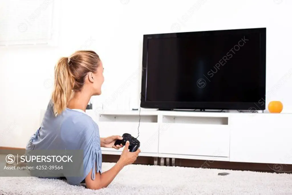 Woman videogames joystick