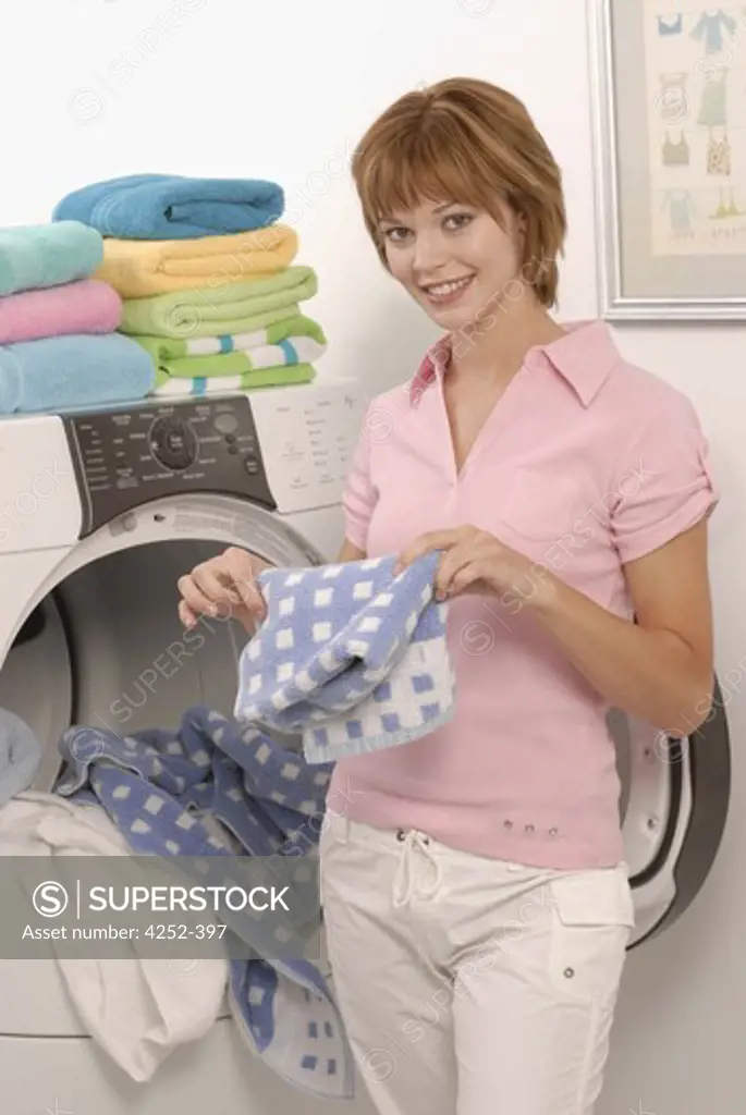 Woman laundry room