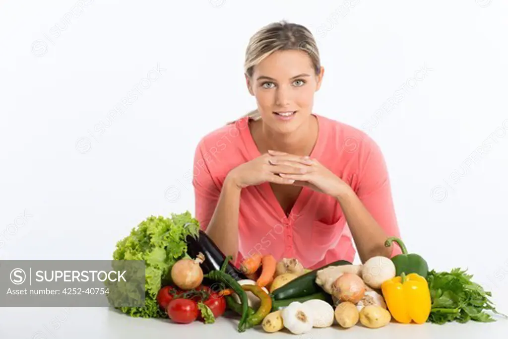 Woman various vegetables