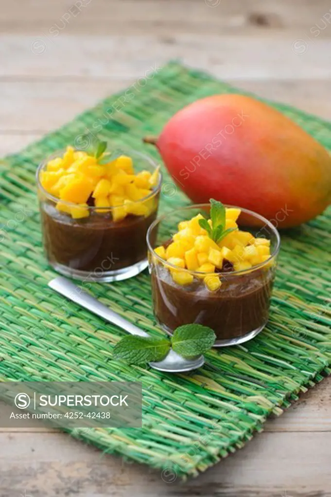 Chocolate and mango mousses