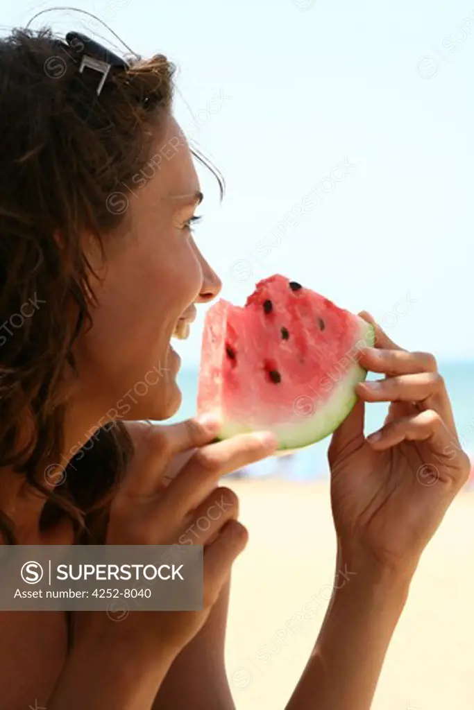 Woman and watermelon