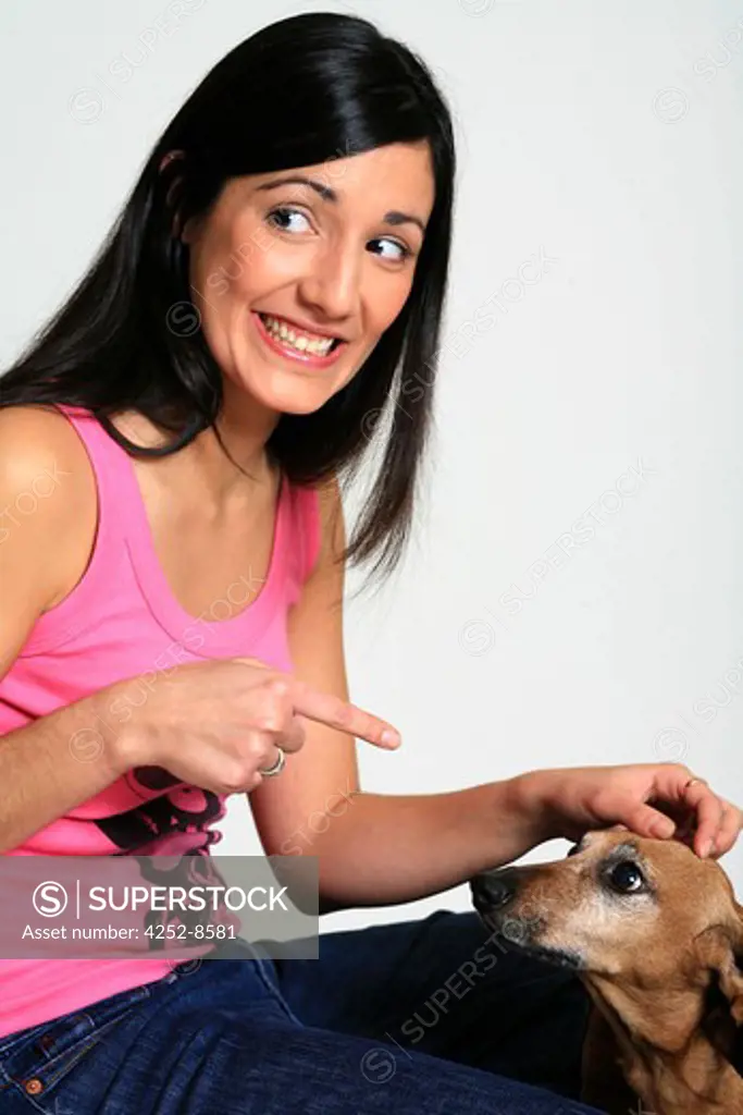 Woman pointing dog