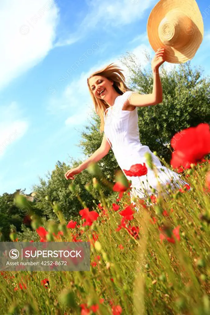 Woman walk poppys