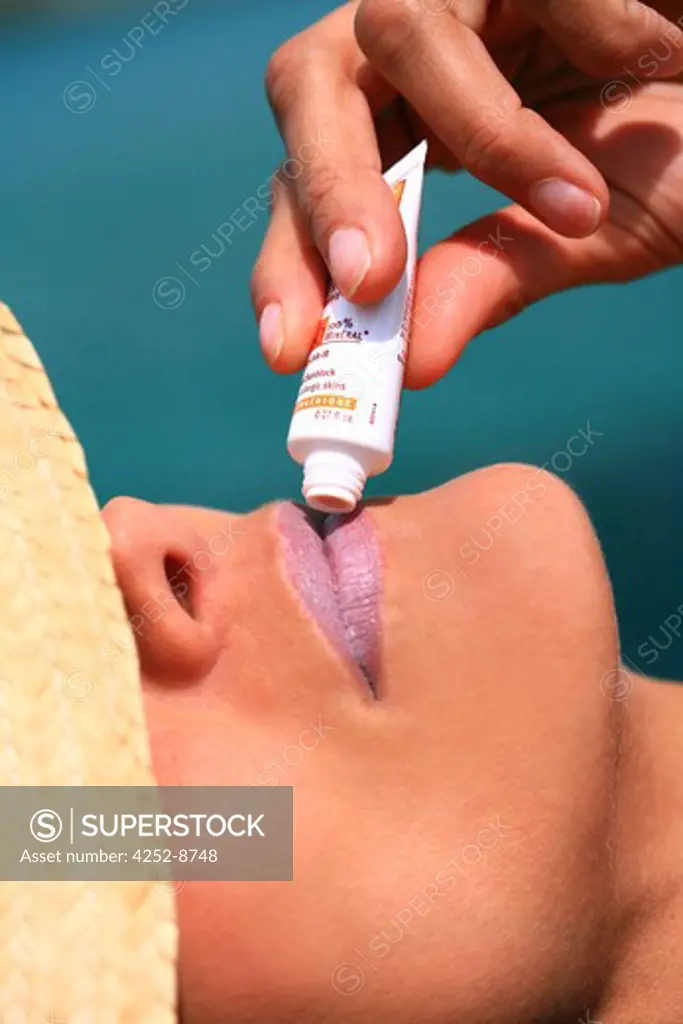 Woman sunscreen lipbalm