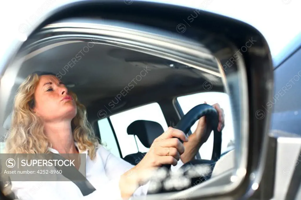 Woman car, traffic jam