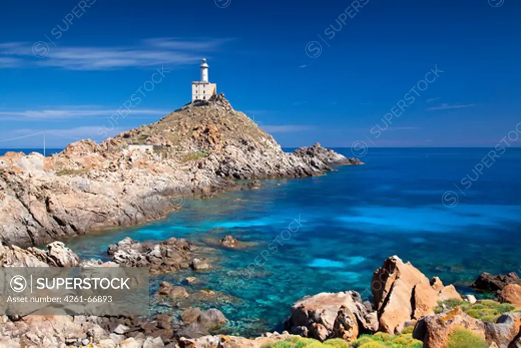 Punta Scorno lighthouse, Asinara island, Porto Torres, Sardinia, Italy, Europe