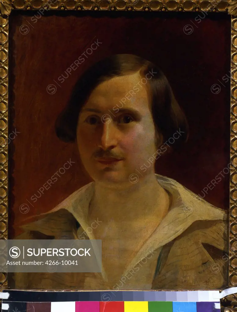 Portrait of Nikolai Gogol by Fyodor Antonovich Moller, oil on canvas, 1840s, 1812-1874, Russia, St Petersburg, State Russian Museum, 46, 3x37