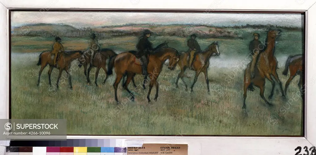 Horse riders by Edgar Degas, pastel on paper, circa 1880, 1834-1917, Russia, Moscow, State Pushkin Museum of Fine Arts, 36x86
