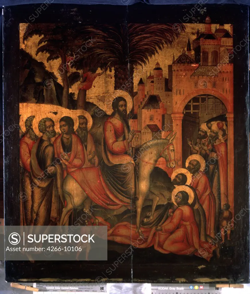 Entry of Jesus Christ into Jerusalem by anonymous painter, tempera on panel, 17th century, Russia, Moscow, State United Museum Centre in the Kremlin