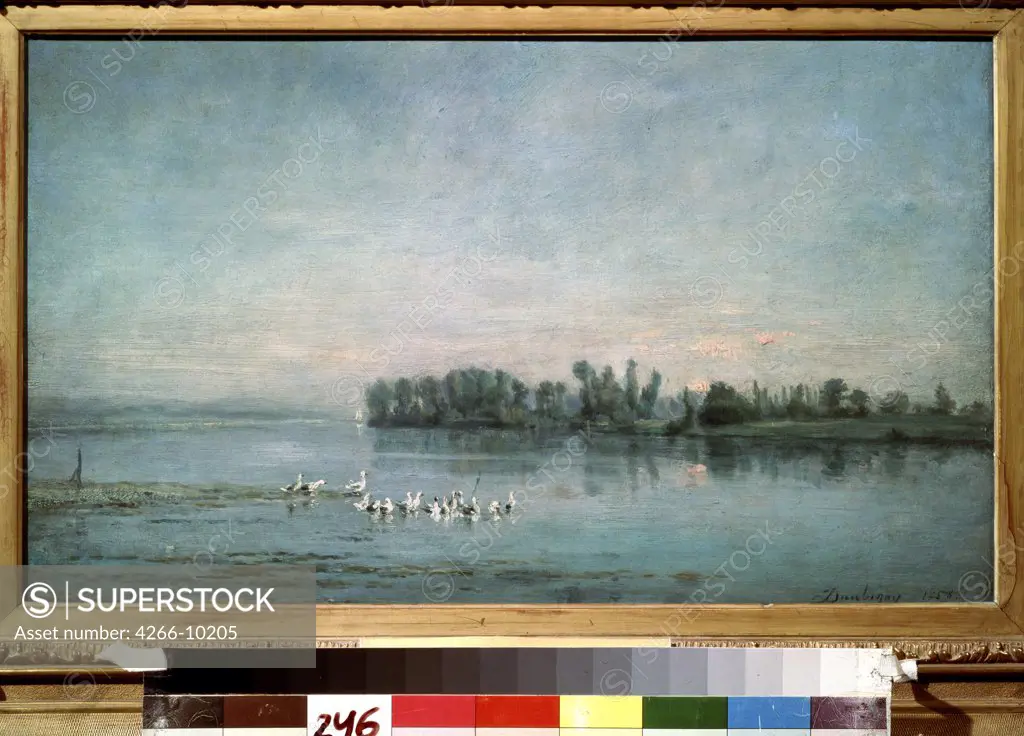 Lake by Charles-Francois Daubigny, Oil on wood, 1858, 1817-1878, Russia, Moscow, State A. Pushkin Museum of Fine Arts, 29x47