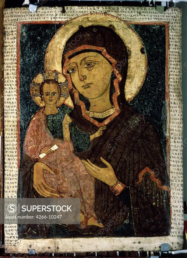 Virgin Mary with Baby Jesus, Russian icon, tempera on panel, second half of 13th century, Russia, Moscow, State Tretyakov Gallery, 86x68