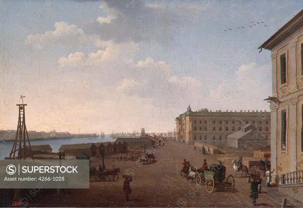 Banks of Neva river by Benjamin Paterssen, oil on canvas, circa 1800, 1748-1815, Russia, St. Petersburg, State Hermitage Museum, 64x100