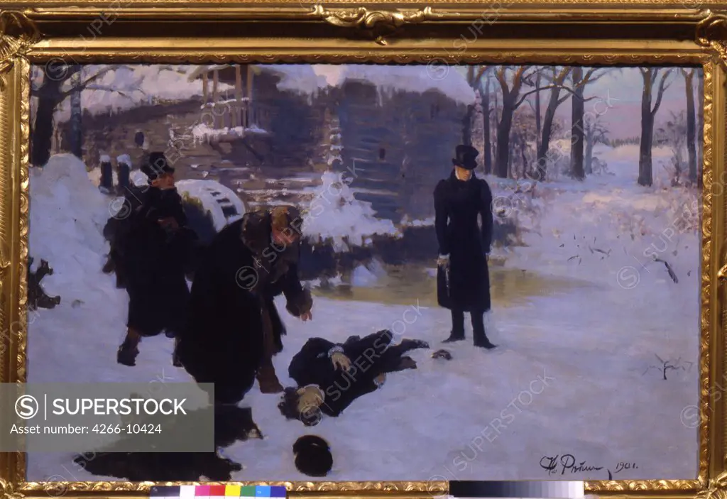 Duelling pistols by Ilya Yefimovich Repin, Oil on canvas , 1901, 1844-1930, Russia, St. Petersburg, A. Pushkin Memorial Museum, 52x103