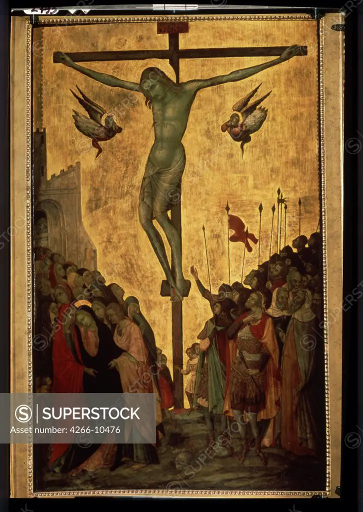 Crucifixion by Bartolomeo Bulgarini, tempera on panel, 14th century, circa 1300/10-1378, Russia, St. Petersburg, State Hermitage, 91, 5x55, 5