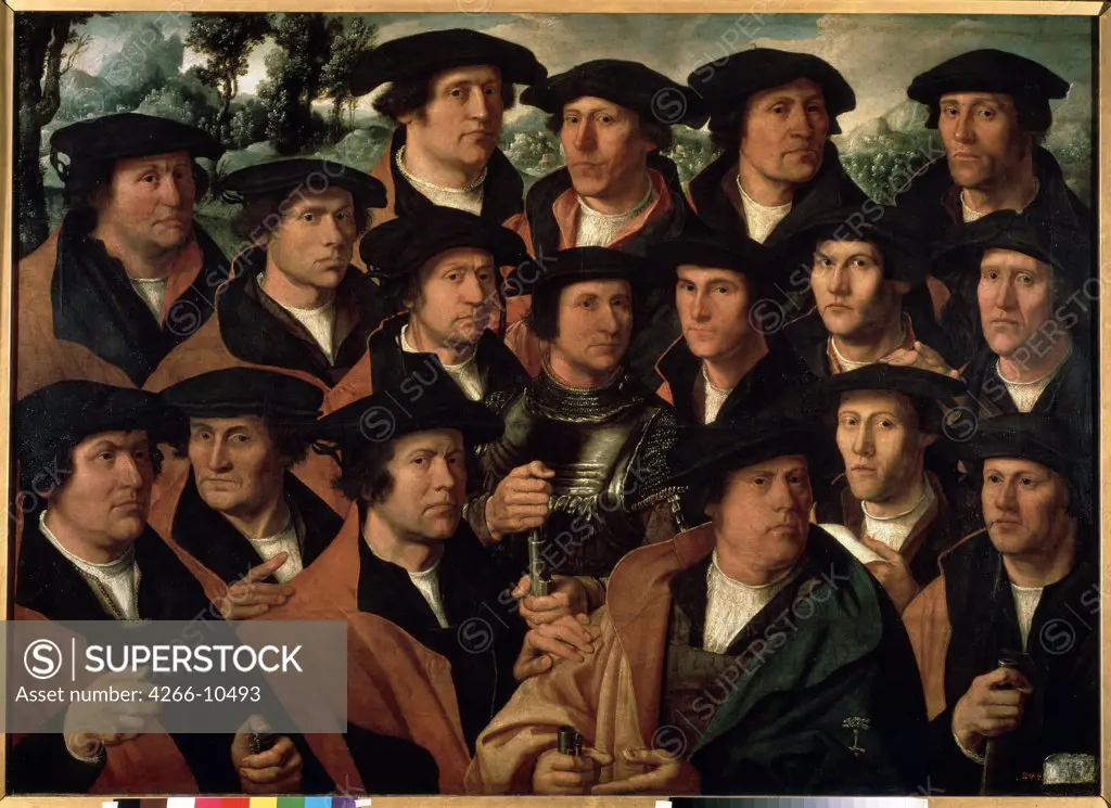 Group of men by Dirck Jacobsz, oil on canvas, 1532, circa 1497-1567, Russia, St. Petersburg , State Hermitage, 115x160