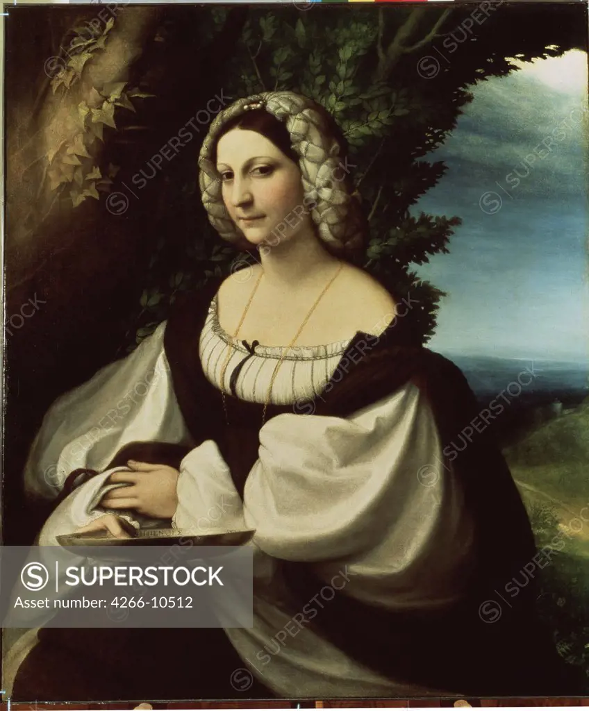 Portrait of woman by Correggio, oil on canvas, circa 1518, 1489-1534, Russia, St. Petersburg , State Hermitage, 103x87, 5