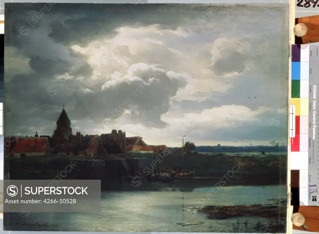 Townscape with river by Andreas Achenbach, oil on canvas, 1866, 1815-1910, Russia, St. Petersburg, State Hermitage, 51x62, 5