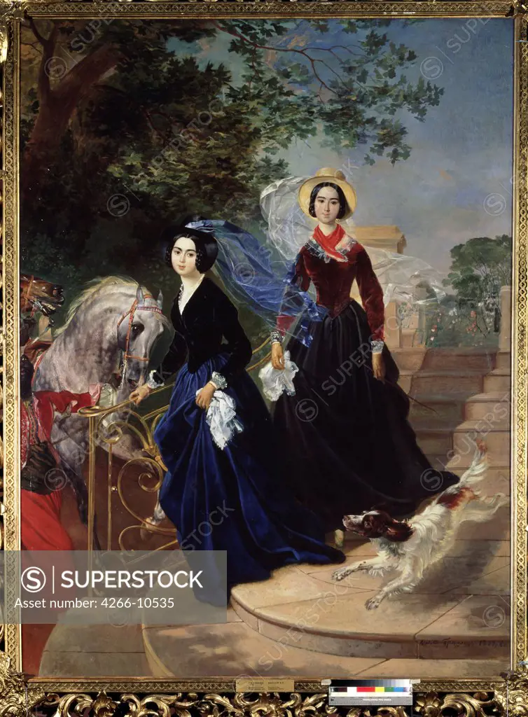 Portrait of two young woman by Karl Pavlovich Briullov, oil on canvas, 1839, 1799-1852, Russia, St. Petersburg, State Russian Museum, 281x213