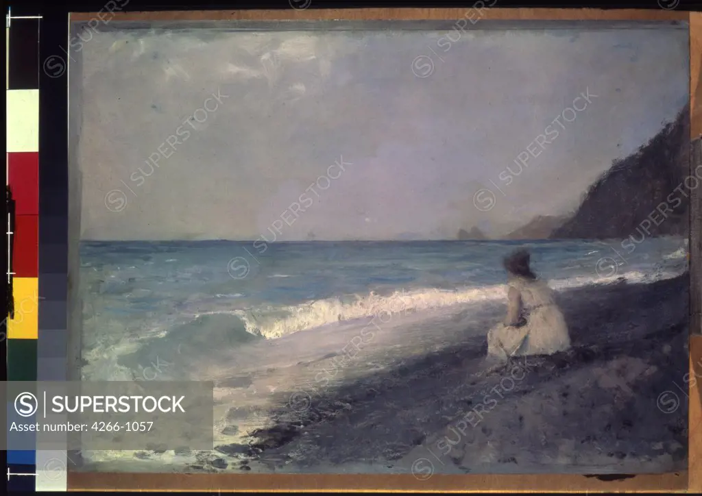Woman by sea, illustration and painting, Russia, St. Petersburg, Brodski Museum,