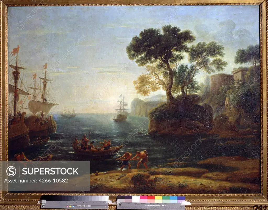 Greeks landing on Trojan shore by Claude Lorrain, oil on canvas, 1600-1682, Russia, Moscow, State A. Pushkin Museum of Fine Arts, 101x136