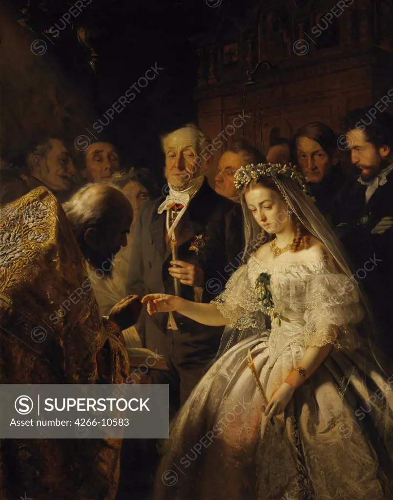 Wedding scene by Vasili Vladimirovich Pukirev, oil on canvas, 1861, 1832-1890, Russia, Moscow, State Tretyakov Gallery, 173x136, 5