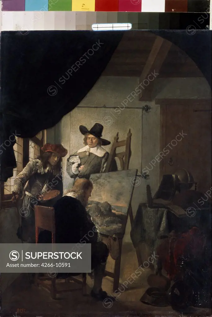 Painter in atelier by Job Adriaensz Berckheyde, oil on wood, 1659, 1630-1693, Russia, St Petersburg, State Hermitage, 49x36, 5