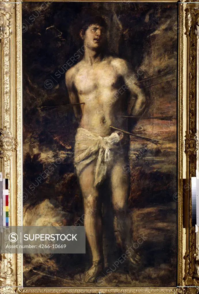 Saint Sebastian by Titian, oil on canvas, circa 1570, 1488-1576, Russia, St. Petersburg, State Hermitage, 210x115, 5