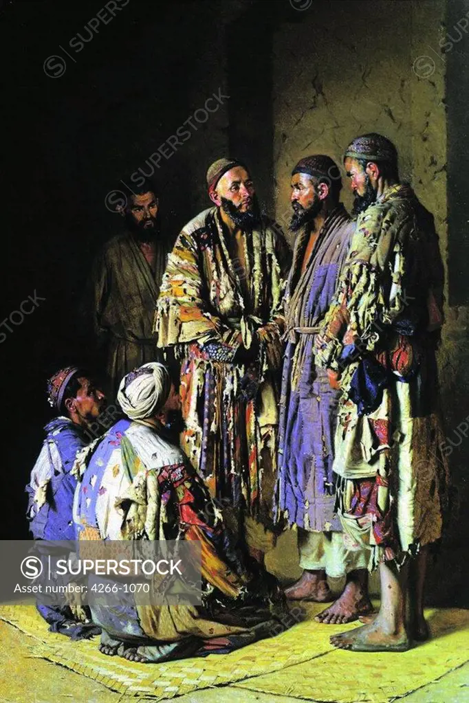 Men's discussion by Vasili Vasilyevich Vereshchagin, Oil on canvas, 1870, 1842-1904, Russia, Moscow, State Tretyakov Gallery, 67, 8x47