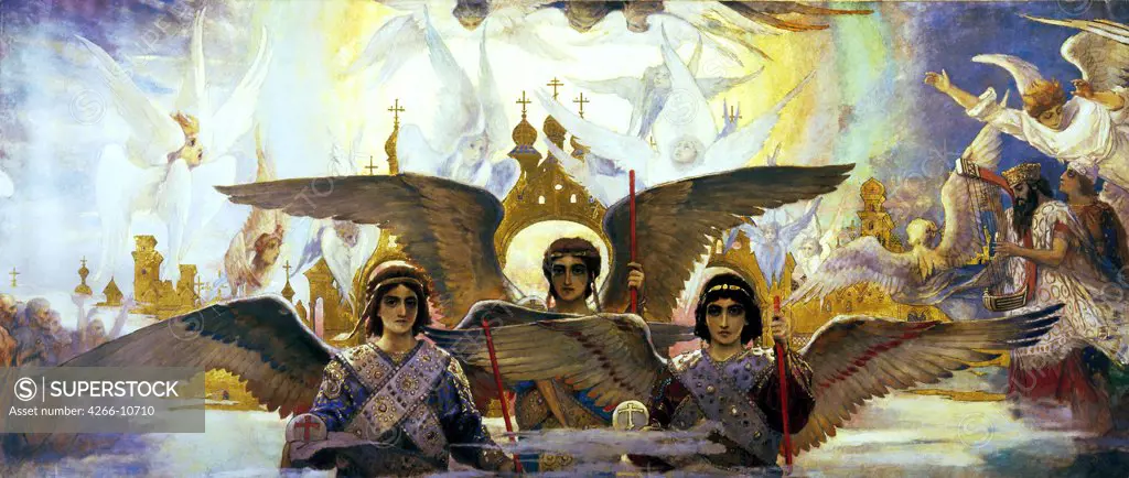 Paradise by Viktor Mikhaylovich Vasnetsov, Oil on canvas, 1885-1896, 1848-1926, Russia, Moscow, State Tretyakov Gallery, 205x1446
