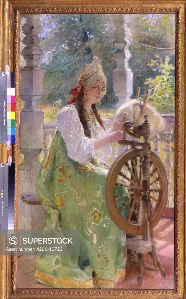 Spinning girl by Konstantin Yegorovich Makovsky, circa 1890, Oil on canvas, 1839-1915, Russia, Moscow, State Tretyakov Gallery, 140x80