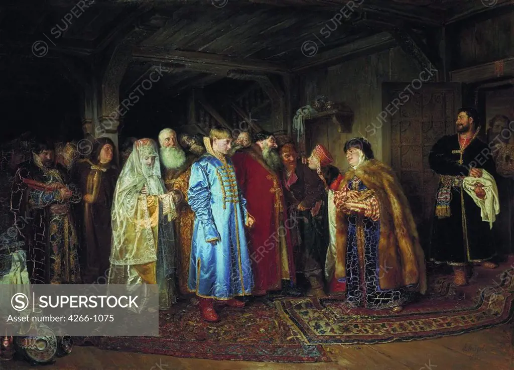 Wedding by Klavdi Vasilyevich Lebedev, Oil on canvas, 1883, 1852-1916, Russia, Moscow, State Tretyakov Gallery, 48, 8x69, 2