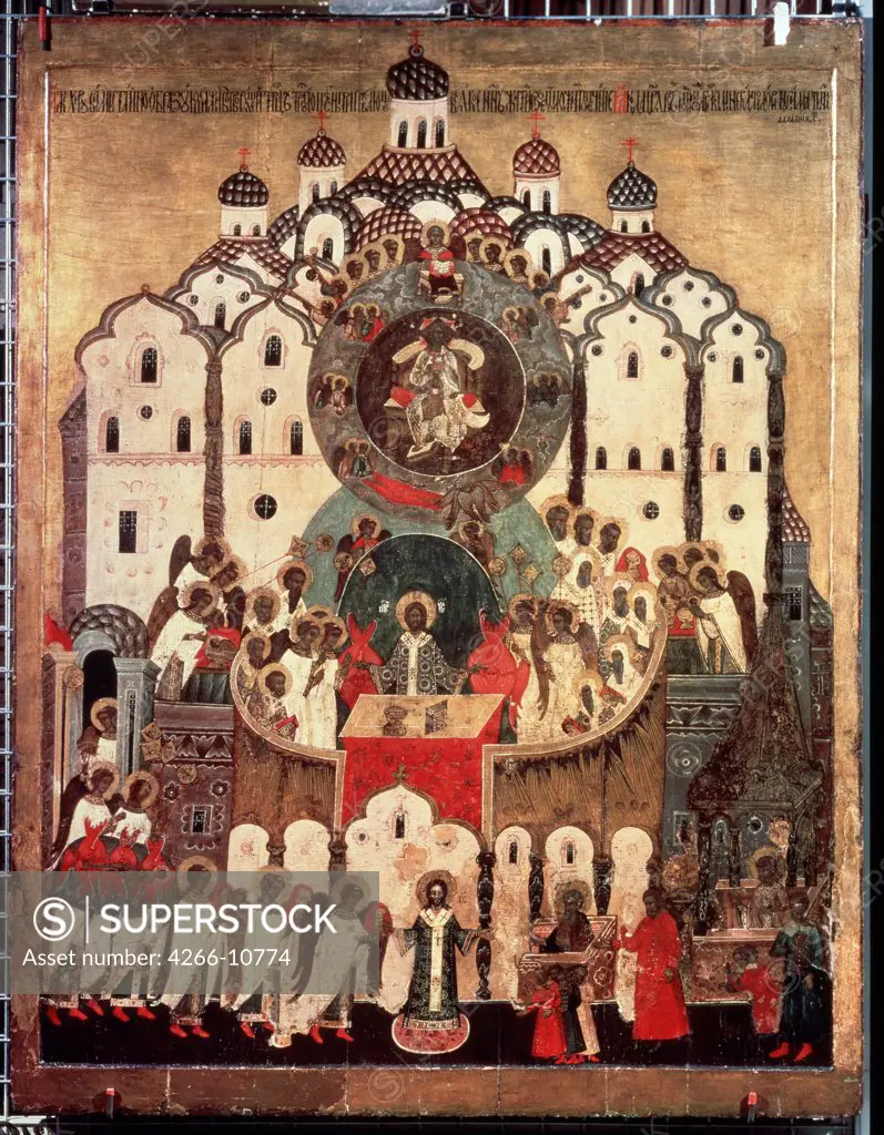 Liturgy, Russian icon, tempera on panel, 16th century, Russia, Moscow , State Tretyakov Gallery,