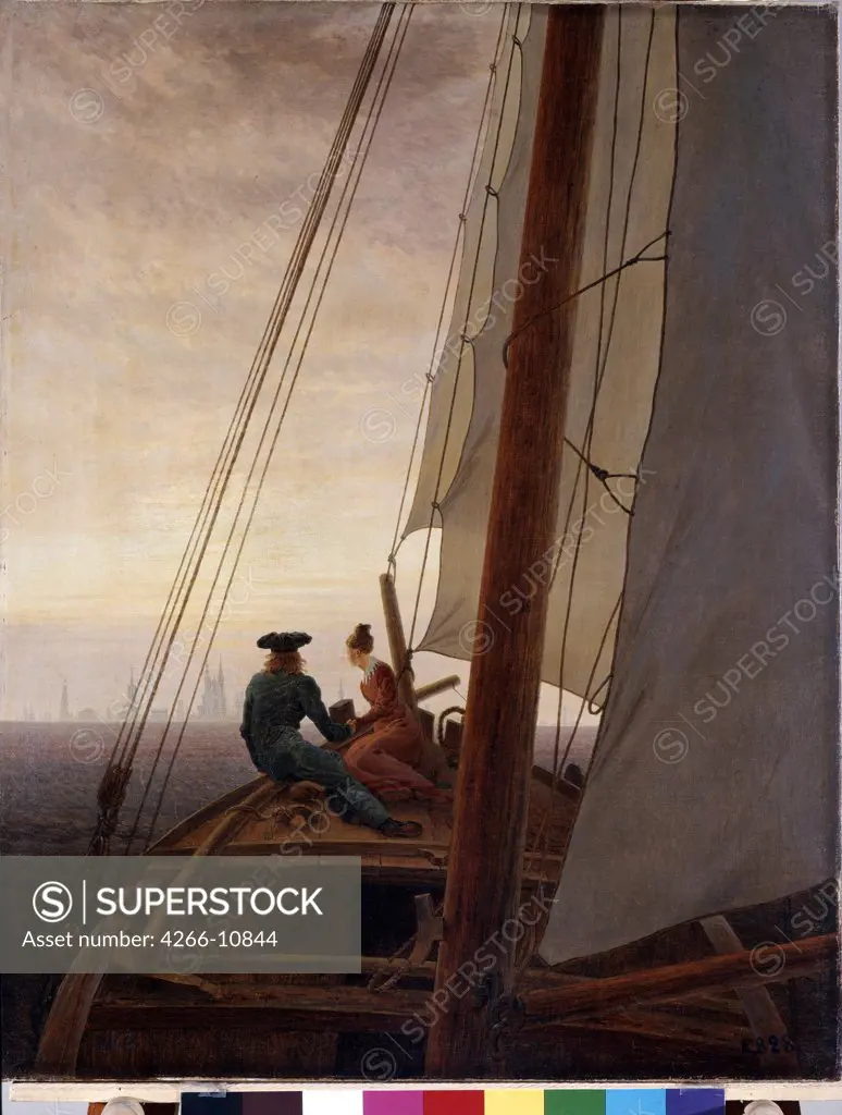 Amorous couple on boat by Caspar David Friedrich, oil on canvas, between 1818 and 1820, 1774-1840, Russia, St. Petersburg, State Hermitage, 71x56