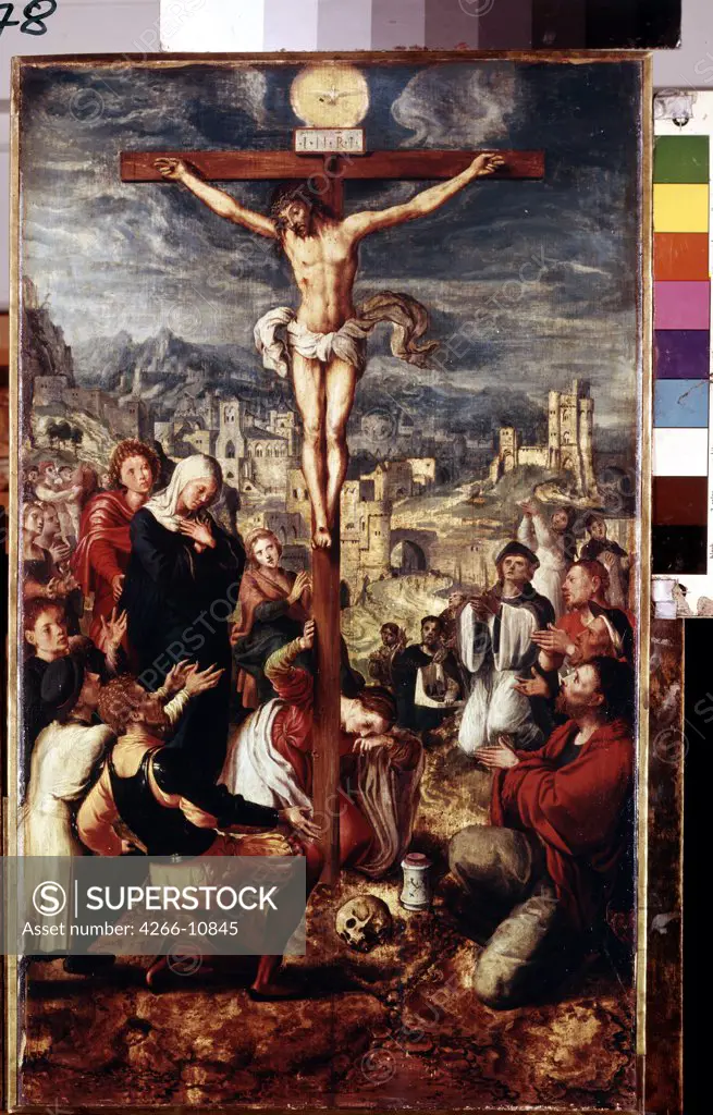 The crucifixion by Brunswick Monogrammist, oil on wood, 16th century, Russia, St. Petersburg, State Hermitage, 77x44, 5