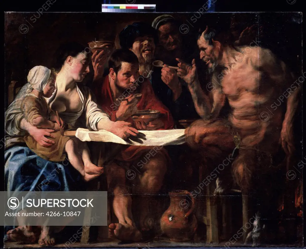 People at table by Jacob Jordaens, oil on canvas, circa 1622, 1593-1678, Russia, Moscow, State A. Pushkin Museum of Fine Arts, 153x205