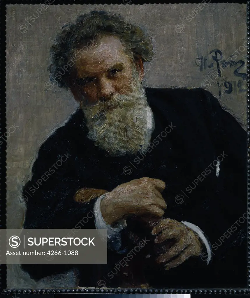 Portrait of Vladimir Korolenko by Ilya Yefimovich Repin, Oil on canvas Russian, 1912, 1844-1930, Russia, Moscow, State Tretyakov Gallery, 75x64