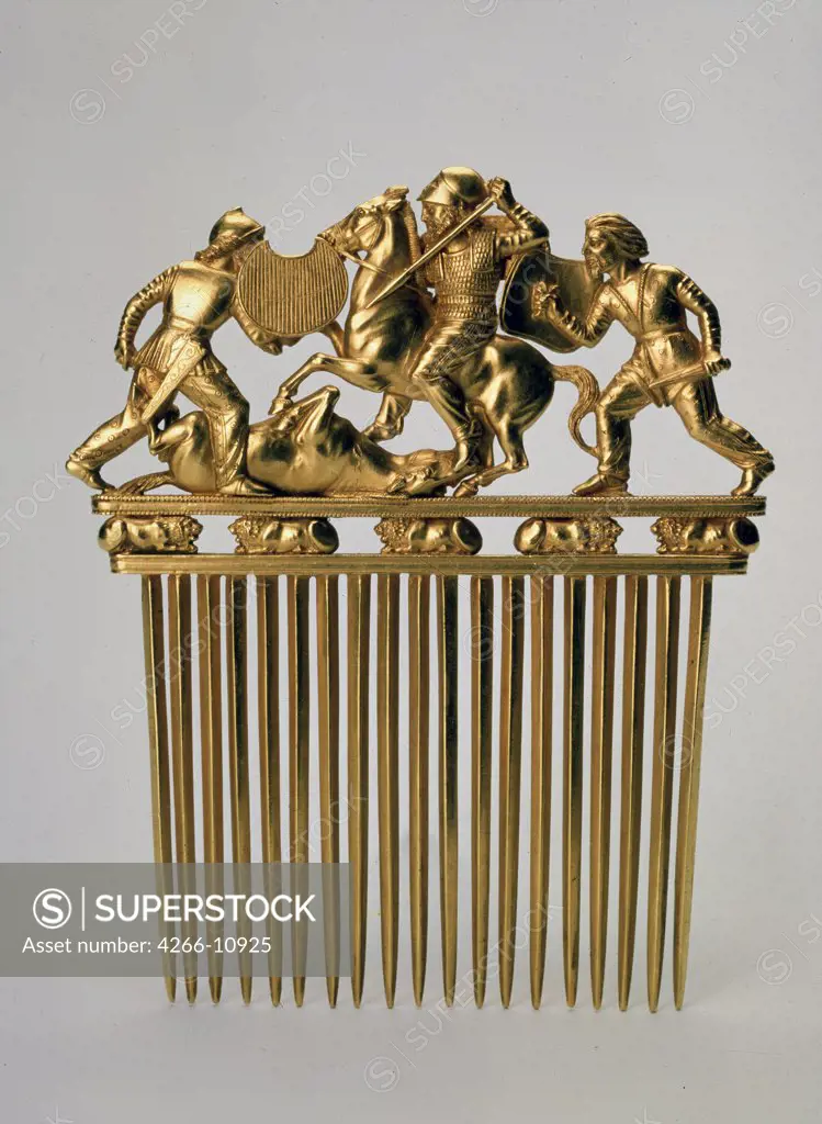 Sculpture with fighting warriors by unknown artist, gold, circa 400 BC, Russia, St Petersburg, State Hermitage, 12, 6x10, 2