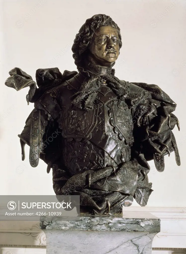 Peter I by Bartolomeo Carlo Rastrelli, bronze sculpture, 1723-1730, 1675-1744, Russia, St Petersburg, State Hermitage, 102x90x40