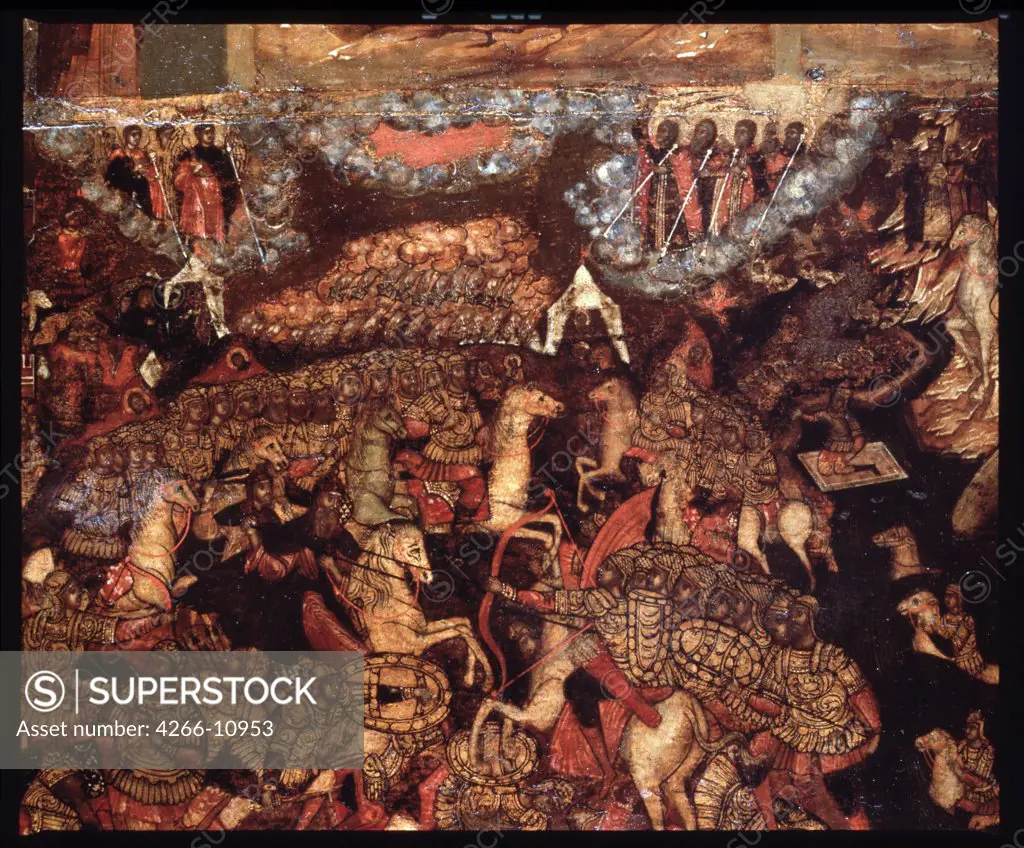 Battle scene by unknown painter, tempera on panel, 1640s , Yaroslavl School, Russia, Yaroslavl, State Art Museum