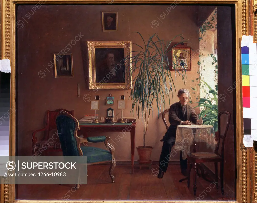 Home interior by Alexei Alexeyevich Bobrov, oil on canvas, 1871, 1849-1899, Russia, Moscow, State Tretyakov Gallery, 42x47, 5