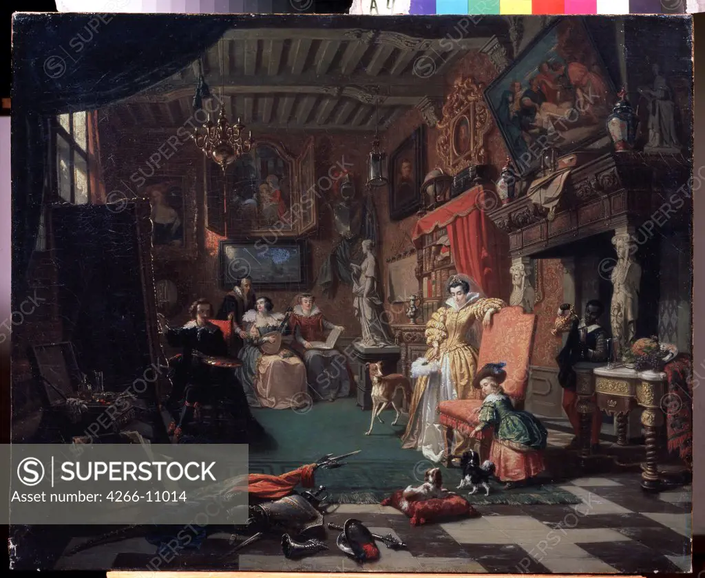 Court scene by Andre Plumot, oil on canvas, 1853, 1829-1906, Russia, Kaluga, Regional Art Museum, 83x68